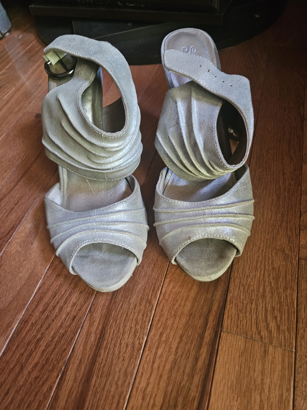 Seychelles Silver Ruched Open-Toe Ankle Strap Heels